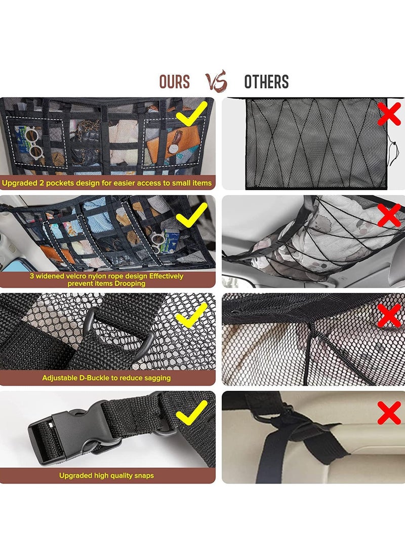 Car Ceiling Cargo Net Pocket Storage Net 29.5x19.7 Adjustable D-Buckle to Reduce Sagging Car Roof Storage Organizer Double-Layer Mesh Road Trip Camping and Overlanding Gear - Image 5