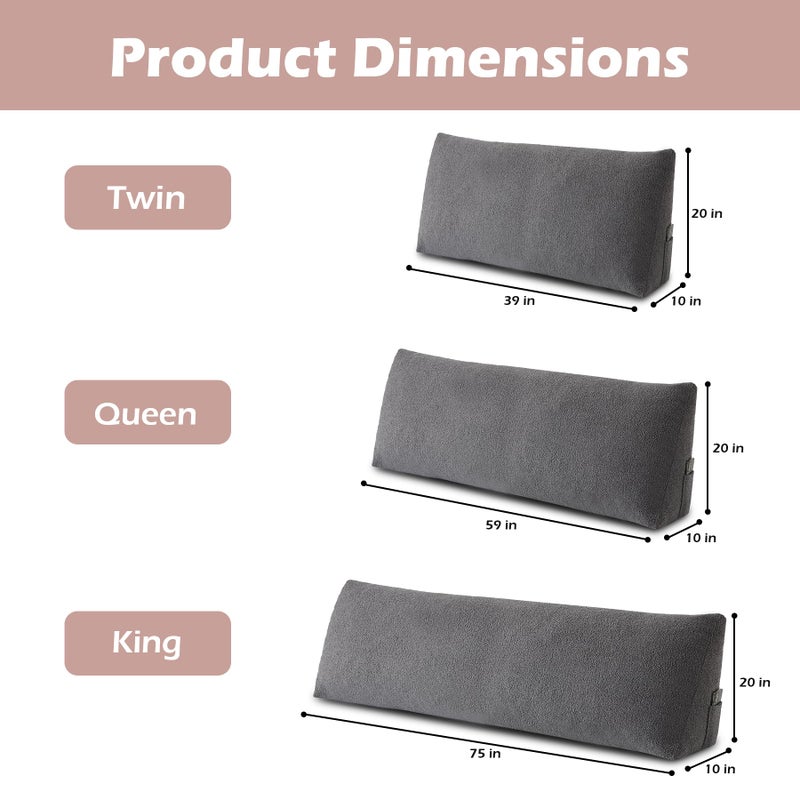 MuaMelop Headboard Pillow Queen, Triangle Bed Wedge Pillow for Headboard, Backrest Pillow for Sitting up, Reading, Working, Headboard Daybed Pillow with Removable Cover for Bed, Dorm Sofa, Dark Grey - Image 2