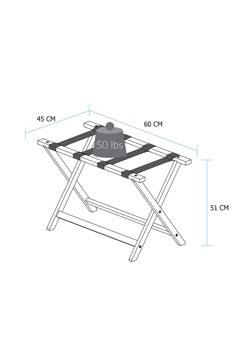 Generic - Foldable Wood Luggage Rack, High Quality Luggage Rack for Guest Room Bedroom Hotel, Black Straps - Image 1