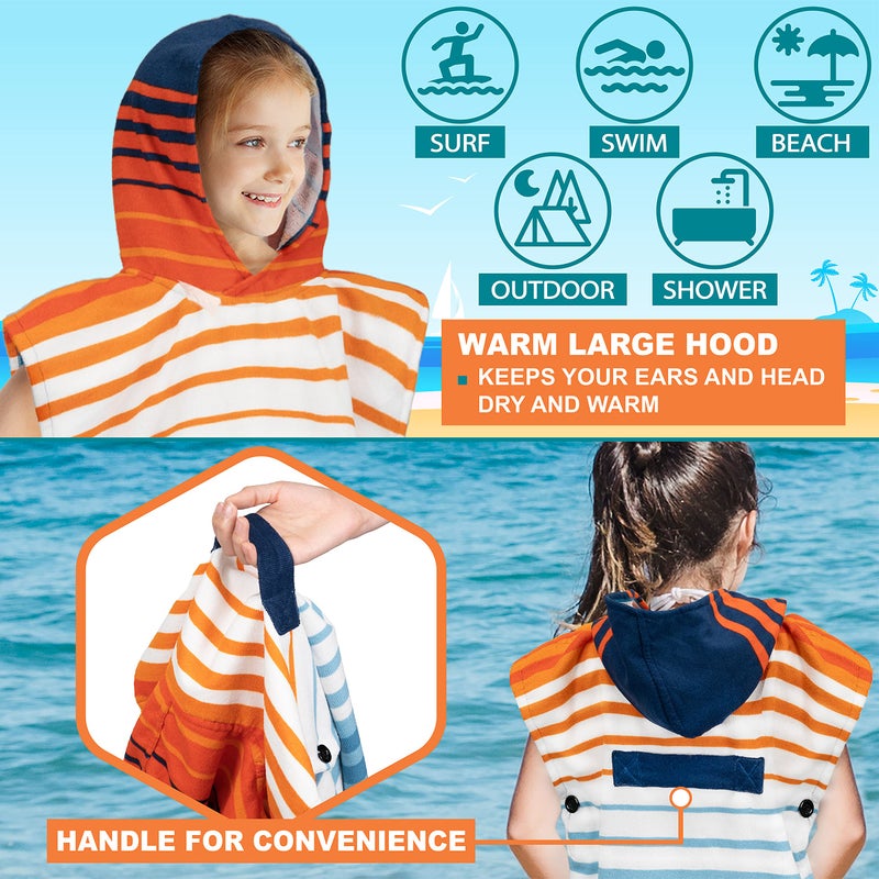Suncube SUN CUBE Kids Changing Robe Surf Poncho, Kids Beach Towels, Hooded Towel for Teens Bath Pool, Microfiber Quick Dry Wearable Towel Poncho with Hood, Swim Towel for Girls 8-12 Years, Orange Stripe - Image 4