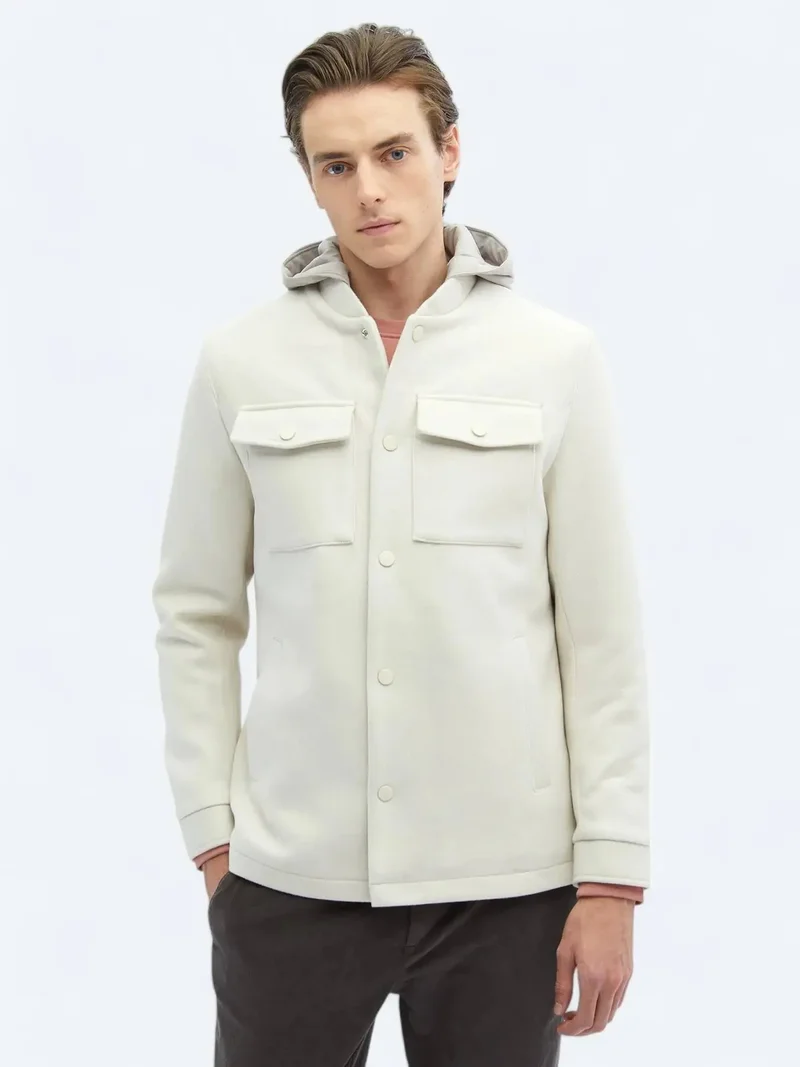 Kip Light Beige Regular Fit Hooded Casual Weaving Coat