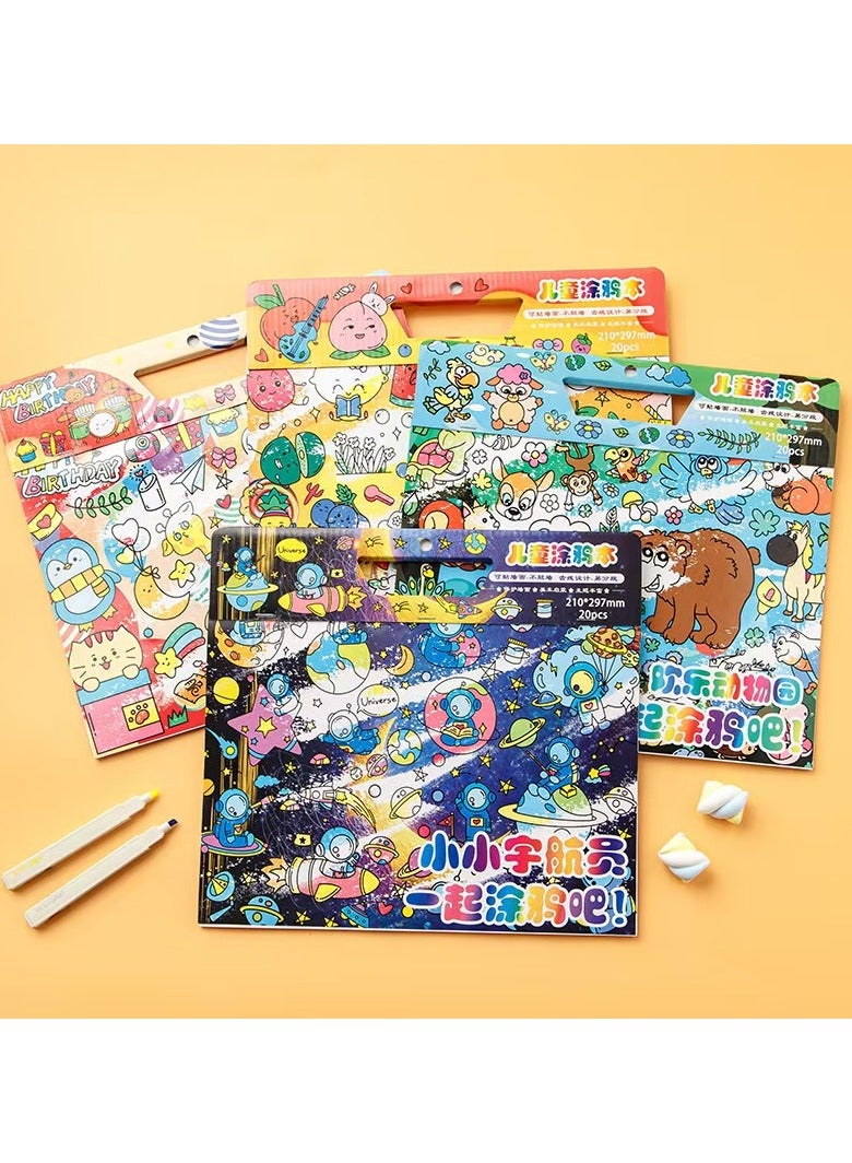 Children's Doodle Book – 20 Pages for Coloring and Drawing, Movable and Reusable, Wall Stickable, Thick Paper for Art Fill-In; Perfect for School, Students, Stationery, and Learning Supplies - Image 1