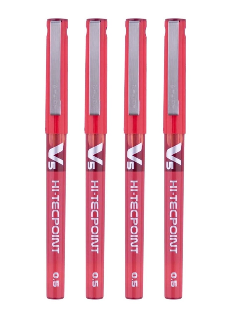 PILOT 4-Piece Hi-tecpoint V5 Fine Rollerball Pen Red Ink - Image 1