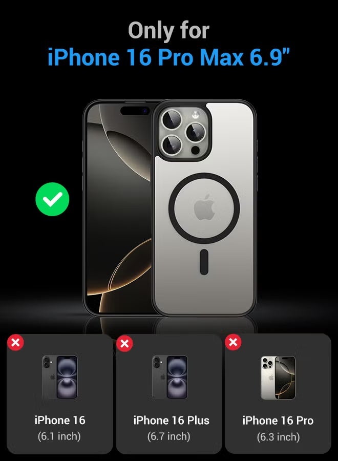كارنييل جراب iPhone 16 Pro Max متوافق مع MagSafe، غطاء مغناطيسي قوي أسود غير لامع بدرجة عسكرية مقاوم للصدمات مع وسائد هوائية مدمجة في الزوايا، جراب واقٍ نحيف مضاد للبصمات - Image 5