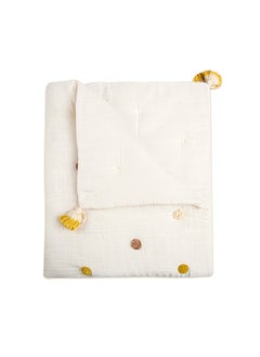 Crane BABY Blanket, Soft Cotton Pom Pom Nursery And Toddler Blanket For Boys And Girls, Cream, 36 X 36 Inch  - Image 1
