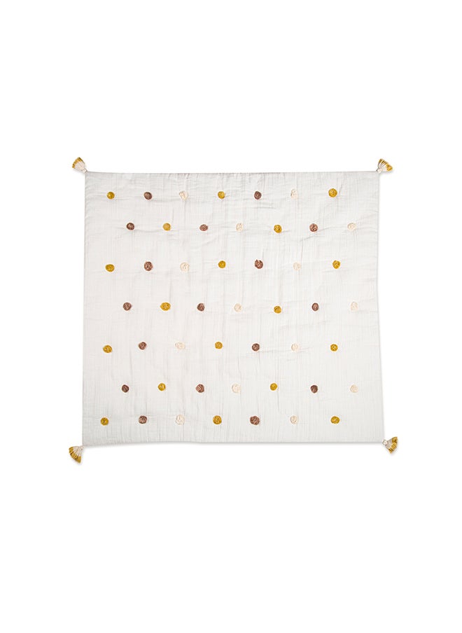 Crane BABY - Blanket, Soft Cotton Pom Pom Nursery And Toddler Blanket For Boys And Girls, Cream, 36 X 36 Inch - Image 1
