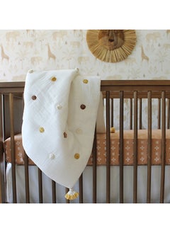 Crane BABY Blanket, Soft Cotton Pom Pom Nursery And Toddler Blanket For Boys And Girls, Cream, 36 X 36 Inch  - Image 5