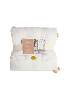 Crane BABY Blanket, Soft Cotton Pom Pom Nursery And Toddler Blanket For Boys And Girls, Cream, 36 X 36 Inch  - Image 3