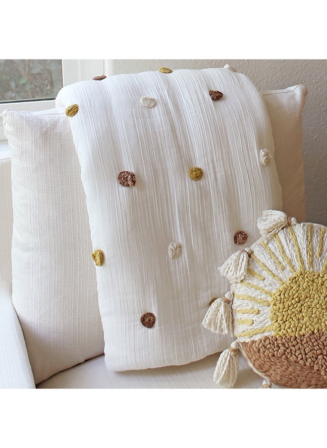Crane BABY - Blanket, Soft Cotton Pom Pom Nursery And Toddler Blanket For Boys And Girls, Cream, 36 X 36 Inch - Image 1