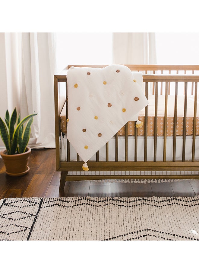Crane BABY - Blanket, Soft Cotton Pom Pom Nursery And Toddler Blanket For Boys And Girls, Cream, 36 X 36 Inch - Image 1