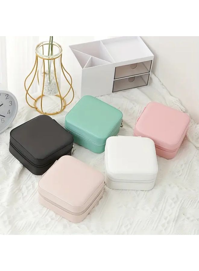 Black Jewelry Box Organizer With Zipper Portable Storage For Earrings Necklaces Rings - Image 1
