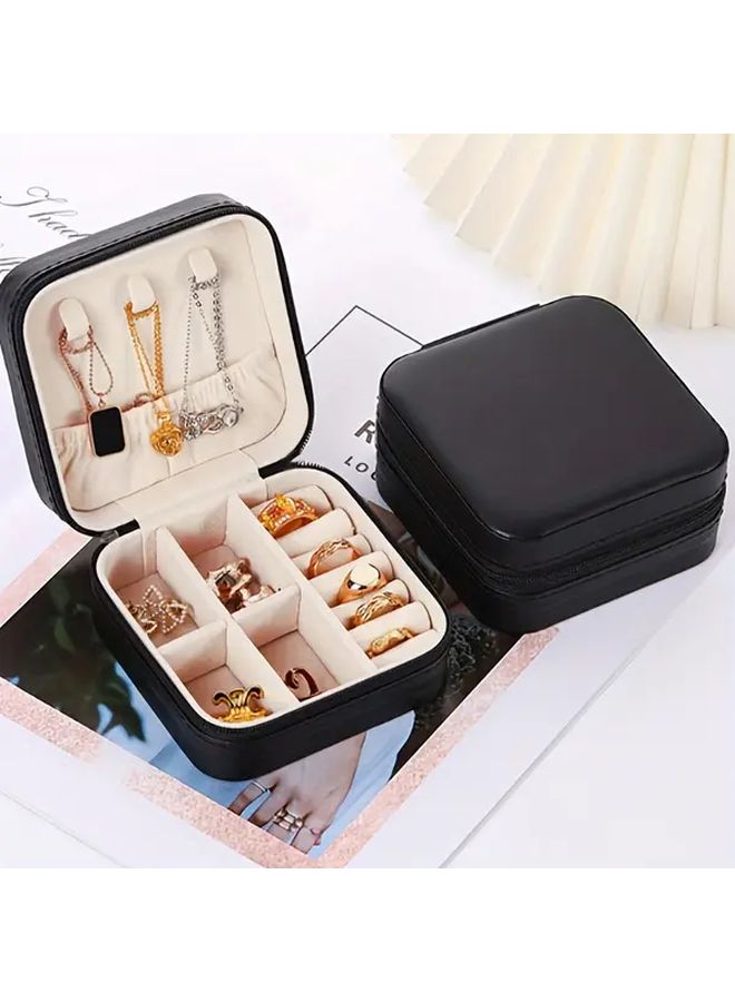Black Jewelry Box Organizer With Zipper Portable Storage For Earrings Necklaces Rings - Image 5