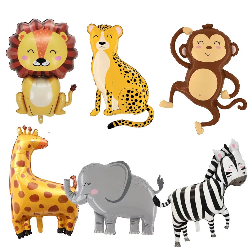 DYT 6PCS Jungle Animal Foil Balloons Giant Safari Animal Foil Balloons for Kids Boys Safari Jungle Baby Shower Birthday Wild One Zoo Party Decorations - Image 3