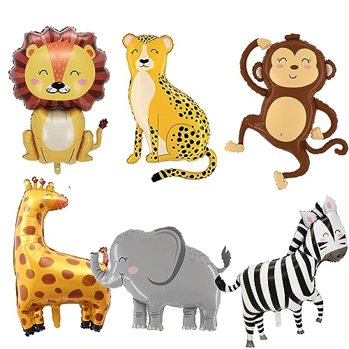 DYT 6PCS Jungle Animal Foil Balloons Giant Safari Animal Foil Balloons for Kids Boys Safari Jungle Baby Shower Birthday Wild One Zoo Party Decorations - Image 1