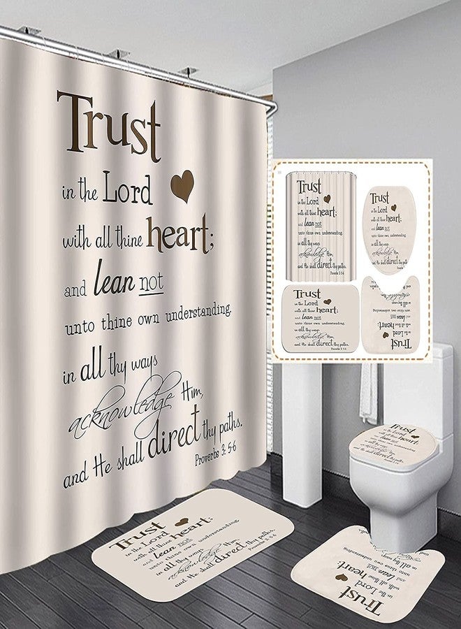 jieprom 4PCS Trust in The Lord Shower Curtain Set with Rugs, Toilet Lid Cover and Bath Mat with 12 Hooks, Bathroom Sets with Shower Curtain and Rugs and Accessories - Image 1