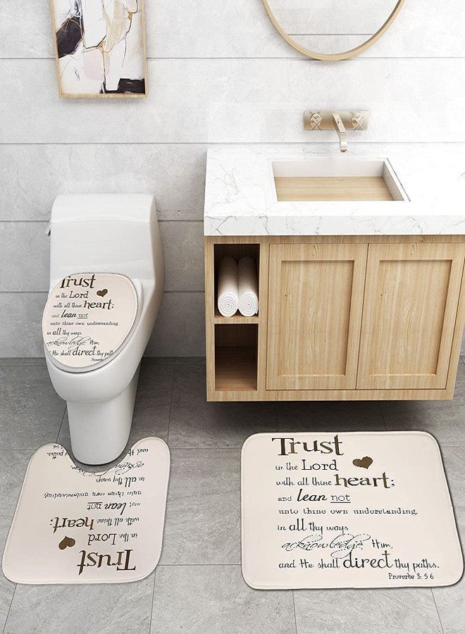 jieprom 4PCS Trust in The Lord Shower Curtain Set with Rugs, Toilet Lid Cover and Bath Mat with 12 Hooks, Bathroom Sets with Shower Curtain and Rugs and Accessories - Image 4