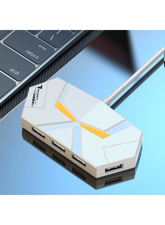 Colorful Atmosphere Lamp HUB4 7 2.0 Splitter Expansion Laptop One Drag Multi-turn Belt Power Supply-Number Of Interfaces:7 White 0.6 Meters  - Image 1