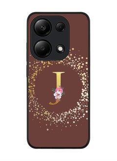 Stylizedd Rugged Case for Xiaomi Redmi Note 13 Pro 4G / Xiaomi Poco M6 Pro 4G Cover- Custom Monogram Initial Letter Floral Pattern Alphabet- J(Brown)  - Image 1