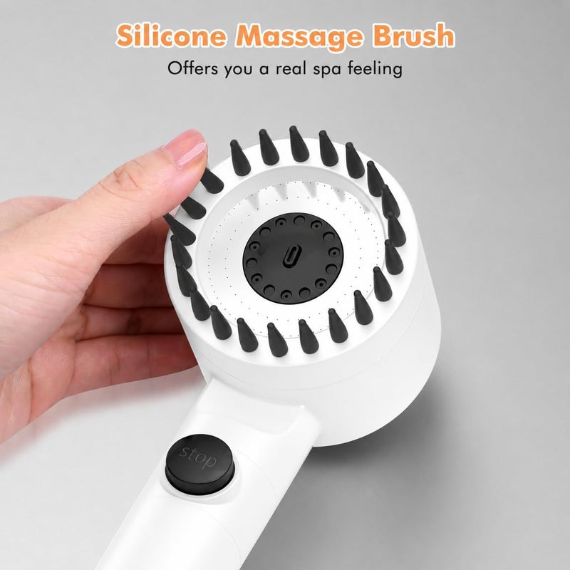 FEELSO Hard Water Filter Shower Head High Pressure with 1.5m Hose Silver | 3+1 Spray Jet Modes Handheld Massage Shower Head with 15 Stage Filter for Residual Chlorine Remove & Reduce Dry Itchy Skin - Image 5