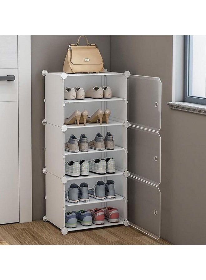 Zemic Portable Shoe Rack for Home Plastic with Door,Adjustable Plastic Shoe Rack for Bedroom/Outdoor Waterproof, Shoe Storage Organizer,High-Density PP Frame for Stability (6-SHELF-3-DOOR, White) - Image 1
