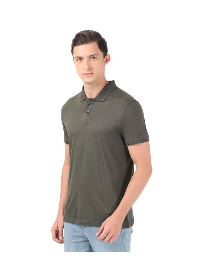 Jockey Deep Olive IM16 Men Tencel Micro Modal and Cotton Blend Printed Half Sleeve Polo T Shirt for Men | Best Price UAE