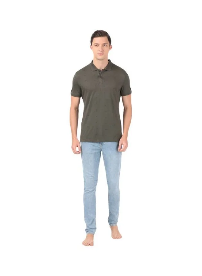 Jockey Deep Olive IM16 Men Tencel Micro Modal and Cotton Blend Printed Half Sleeve Polo T Shirt for Men | Best Price UAE