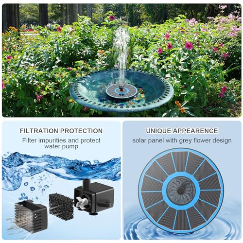 Yzert Solar Fountain for Bird Bath Direct Sunlight High Efficiency 3.5W Glass Panel Solar Water Fountain Outdoor Garden Flower (Blue) - Image 4