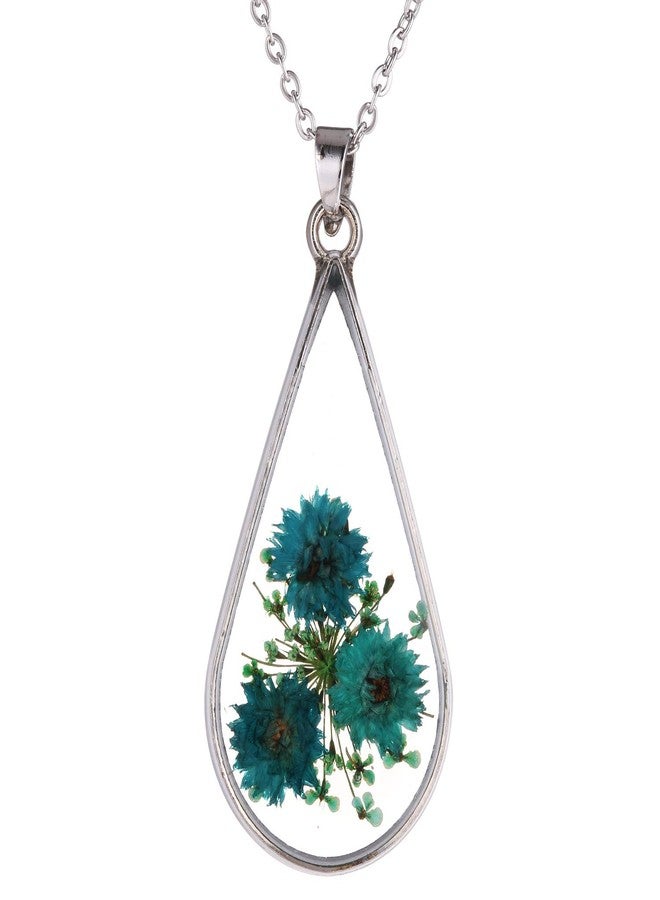 FM FM42 Turquoise Pressed Flowers Teardrop Drop Dangle Earrings Pendant Necklace Jewelry Set FS1003 - Image 3