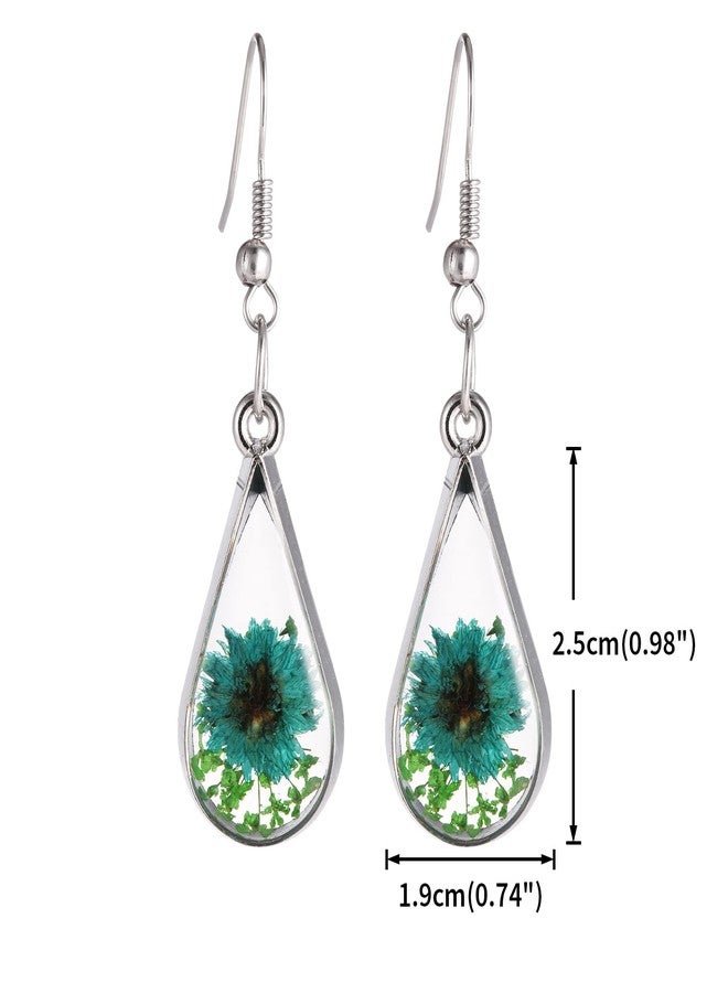 FM FM42 Turquoise Pressed Flowers Teardrop Drop Dangle Earrings Pendant Necklace Jewelry Set FS1003 - Image 5