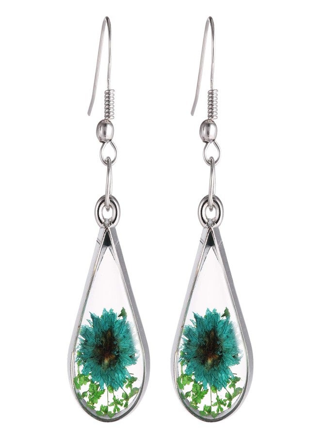 FM FM42 Turquoise Pressed Flowers Teardrop Drop Dangle Earrings Pendant Necklace Jewelry Set FS1003 - Image 2