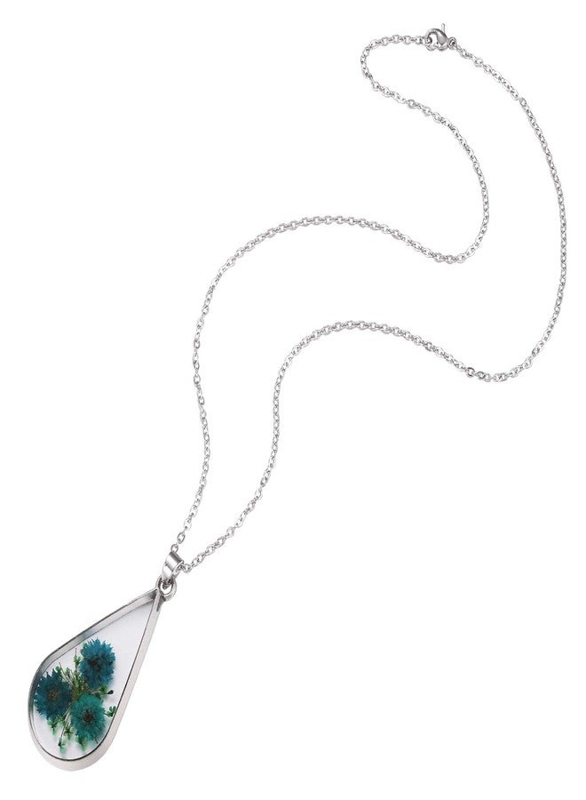 FM FM42 Turquoise Pressed Flowers Teardrop Drop Dangle Earrings Pendant Necklace Jewelry Set FS1003 - Image 4