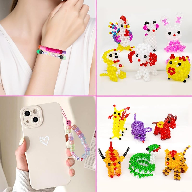 Capstro 1100PCS Pony Beads Bracelet Making Kit – 24 Colors 6x9mm Barrel Beads for DIY Jewelry, Bracelets, Necklaces & Crafts – Kids Beading Kit with Storage Box - Image 5