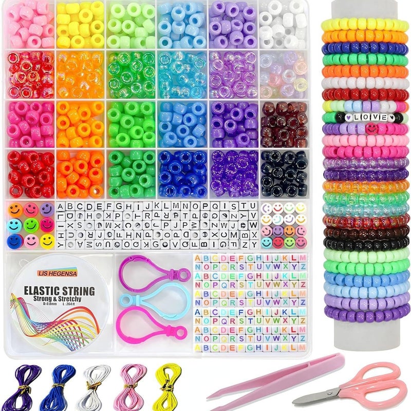 Capstro 1100PCS Pony Beads Bracelet Making Kit – 24 Colors 6x9mm Barrel Beads for DIY Jewelry, Bracelets, Necklaces & Crafts – Kids Beading Kit with Storage Box - Image 1