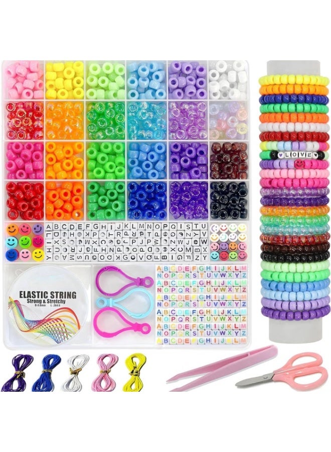 Capstro 1100PCS Pony Beads Bracelet Making Kit – 24 Colors DIY Jewelry Beads Set for Bracelets, Necklaces & Crafts with Storage Box | Kids Arts and Crafts Beading Kit (6x9mm) - Image 1