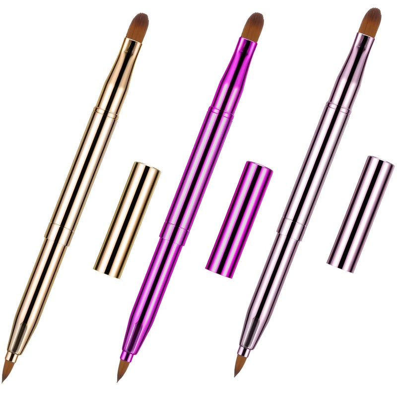 TOODOO 3 Pack Retractable Lip Brush for Lipstick with Cap Dual-ended Liner Foundation Makeup Brush Sets Travel Applicators(Gold, Purple, Bright Pink) - Image 1