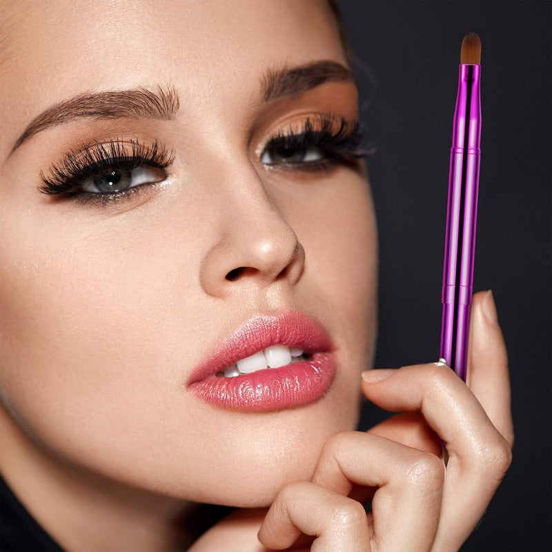 TOODOO 3 Pack Retractable Lip Brush for Lipstick with Cap Dual-ended Liner Foundation Makeup Brush Sets Travel Applicators(Gold, Purple, Bright Pink) - Image 5