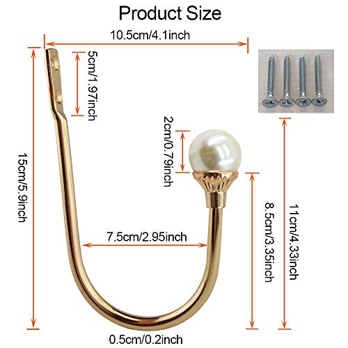 Coolnice 2 Pack Curtain Holdbacks Wall Mounted Curtain Tiebacks Hooks Plastic Pearl U Shape Curtain Tiebacks with Screws Curtain Ties for Home Office-Gold - Image 2