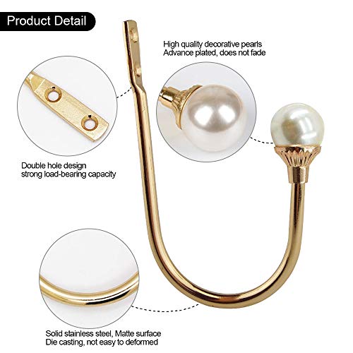 Coolnice 2 Pack Curtain Holdbacks Wall Mounted Curtain Tiebacks Hooks Plastic Pearl U Shape Curtain Tiebacks with Screws Curtain Ties for Home Office-Gold - Image 3