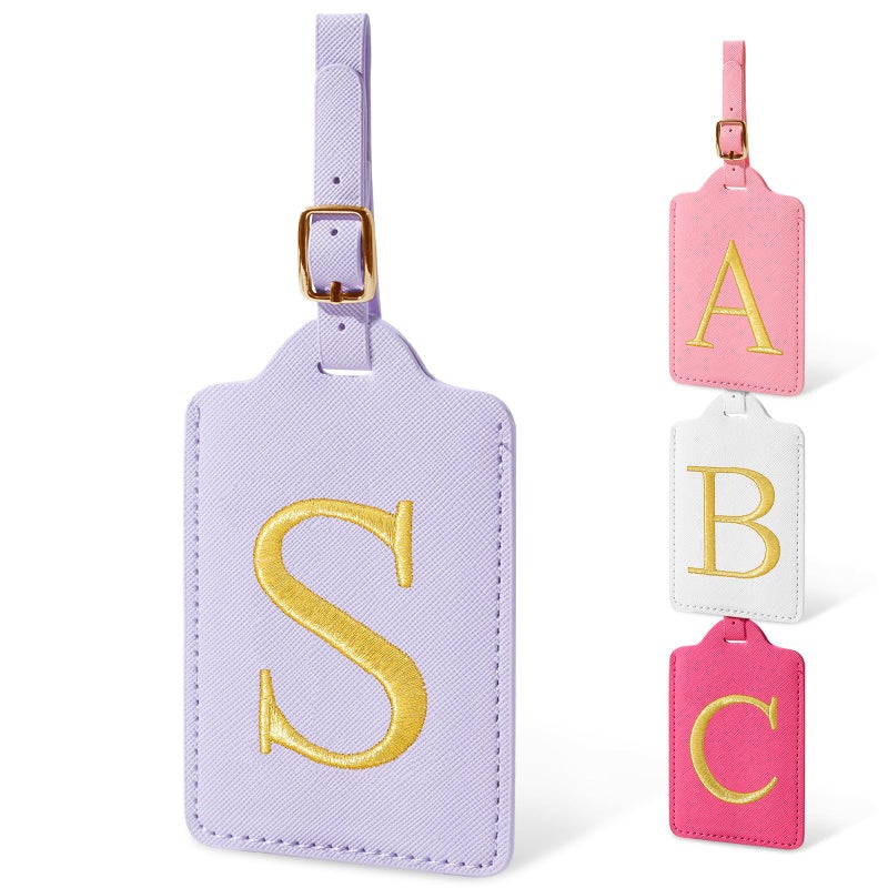 Iqimott Personalized Initial Luggage Tags for Suitcases Cute PU Leather Embroidered Letter Travel Luggage Tags Suitcase Identifier Name Baggage Tag Bag Tags for Men Women Kids Luggage HandbagsPurple S - Image 3