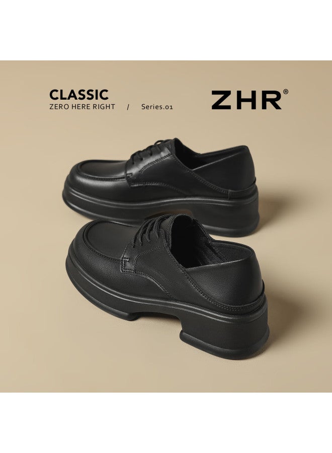 Zhr Zese Women's Spring Autumn Thick Sole Chunky High Heel Small Leather Shoes British Style Commuter Loafers Qe26 Black Size 38 - Image 4