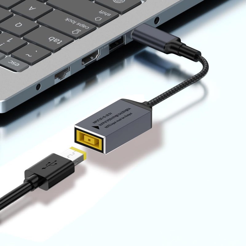 PLUSPOE USB C to Slim Tip Adapter, 100W PD3.0 Fast Charging for Convert Square Charger to Type-C Power for Lenovo Thinkpad MacBook Chromebook, Nintendo Switch, and Any USB C Devices, Input 15-20VDC - Image 1