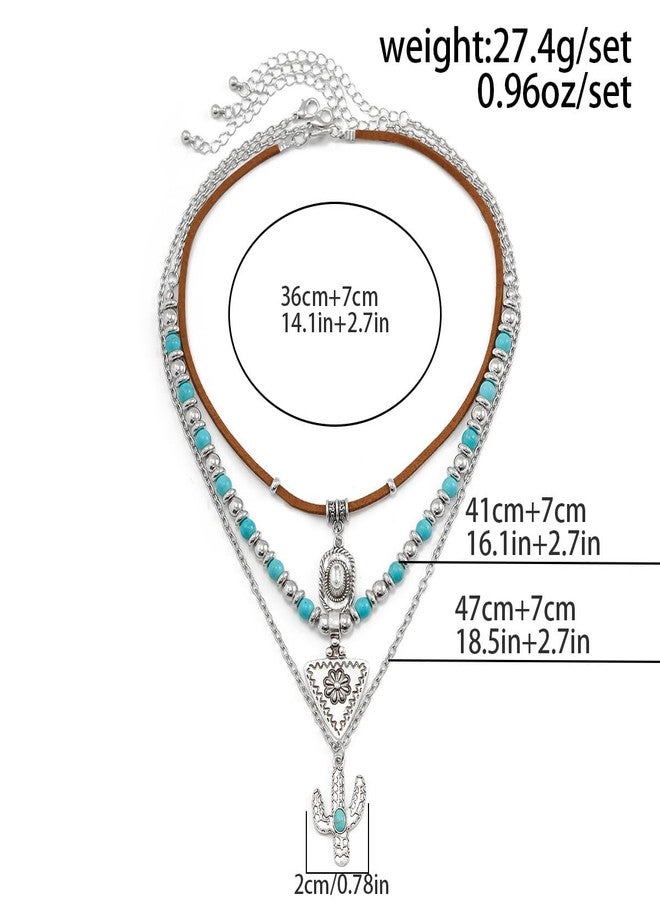 CSIYANJRY99 Layered Western Necklaces for Women Vintage Turquoise Beaded Western Jewelry for Women Ox-head Cactus Cross Chain Necklaces Country Concert Cowgirl Dresses Accessories (07) - Image 5