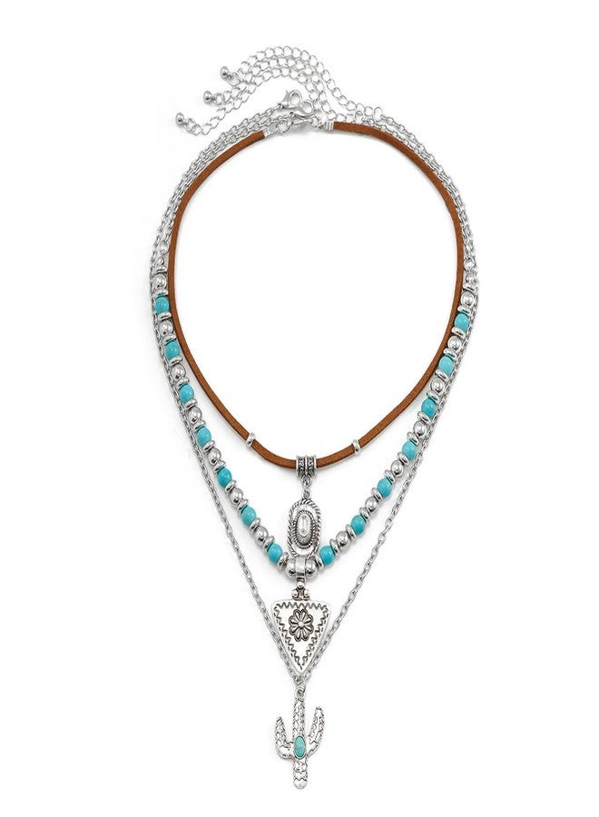 CSIYANJRY99 Layered Western Necklaces for Women Vintage Turquoise Beaded Western Jewelry for Women Ox-head Cactus Cross Chain Necklaces Country Concert Cowgirl Dresses Accessories (07) - Image 1