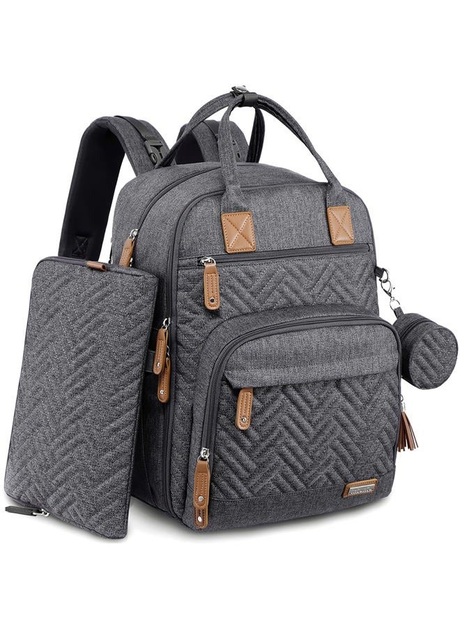 iniuniu Diaper Bag Backpack, 4 in 1 kit Large Unisex Baby Bags for Boys Girls, Waterproof Travel Back Pack with Pouch, Washable Changing Pad, Pacifier Case and Stroller Straps, Dark Gray - Image 1