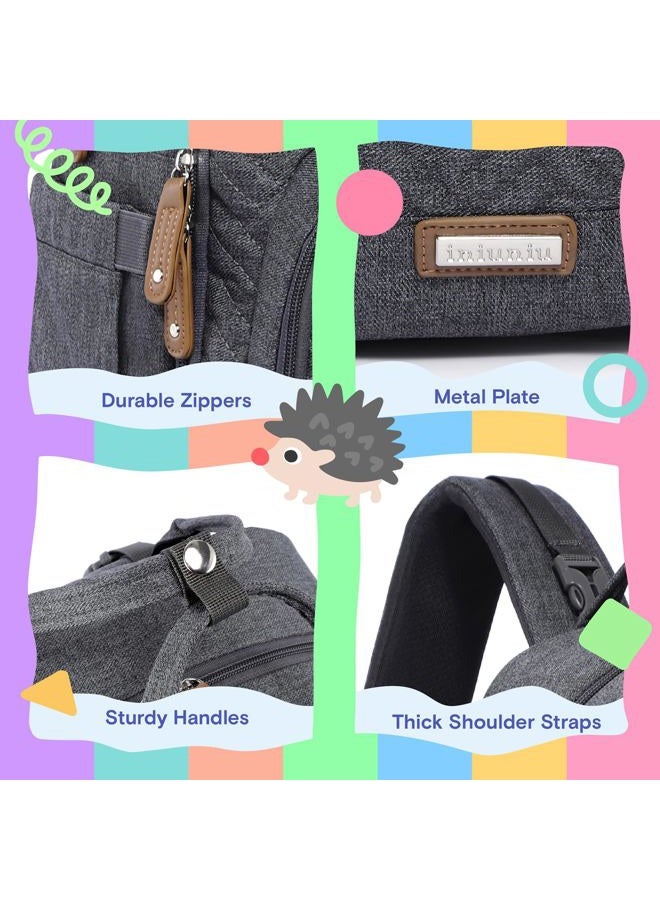 iniuniu Diaper Bag Backpack, 4 in 1 kit Large Unisex Baby Bags for Boys Girls, Waterproof Travel Back Pack with Pouch, Washable Changing Pad, Pacifier Case and Stroller Straps, Dark Gray - Image 3