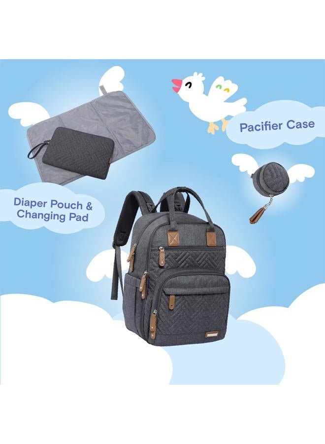 iniuniu Diaper Bag Backpack, 4 in 1 kit Large Unisex Baby Bags for Boys Girls, Waterproof Travel Back Pack with Pouch, Washable Changing Pad, Pacifier Case and Stroller Straps, Dark Gray - Image 4