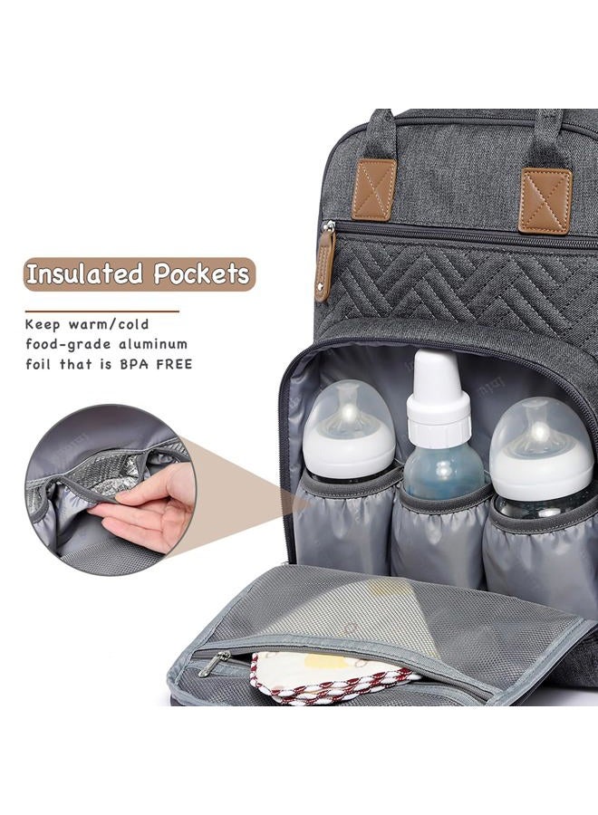 iniuniu Diaper Bag Backpack, 4 in 1 kit Large Unisex Baby Bags for Boys Girls, Waterproof Travel Back Pack with Pouch, Washable Changing Pad, Pacifier Case and Stroller Straps, Dark Gray - Image 2