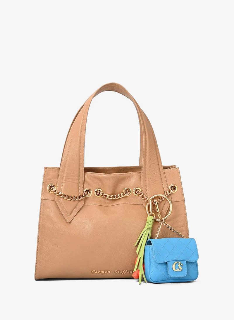 Carmen Steffens Beige Camel Shoulder Bag with Charm Bag