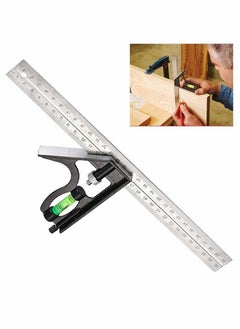 Combination Square 12Inch/300mm, Engineers Set Square, Stainless Steel Angle Ruler, Adjustable Carpentry Square 45/90 Degree with Bubble Level, Measuring Tool for Engineer Carpenter