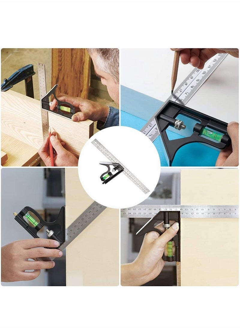 Generic - Combination Square 12Inch/300mm, Engineers Set Square, Stainless Steel Angle Ruler, Adjustable Carpentry Square 45/90 Degree with Bubble Level, Measuring Tool for Engineer Carpenter - Image 1